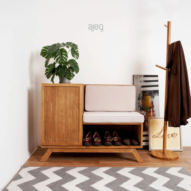 8 Model Rak Sepatu Kayu dengan Dudukan Bench, Solusi Rumah Jadi Lebih Rapi